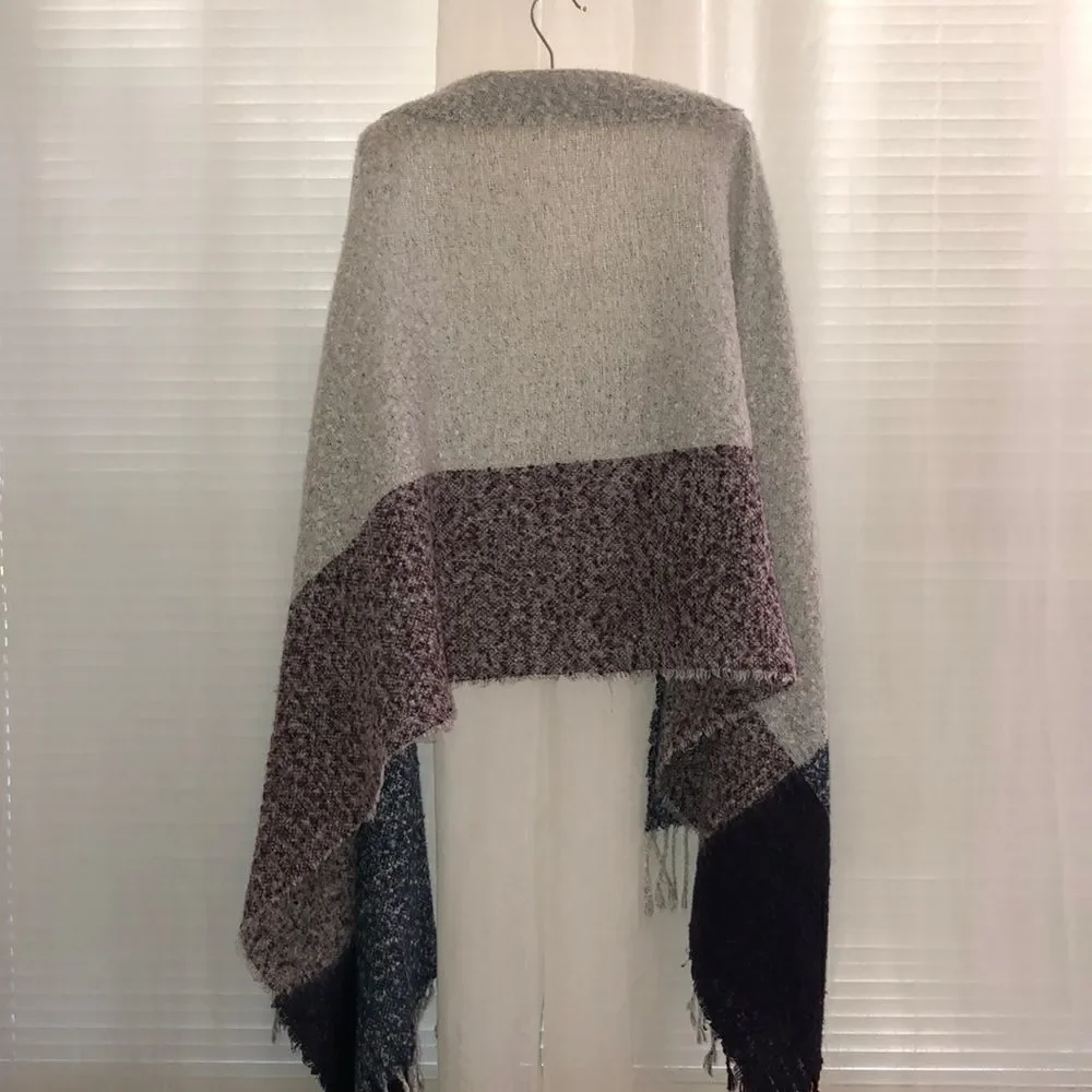 Large Fringe Knit Tasseled Color-block Scarf Wrap